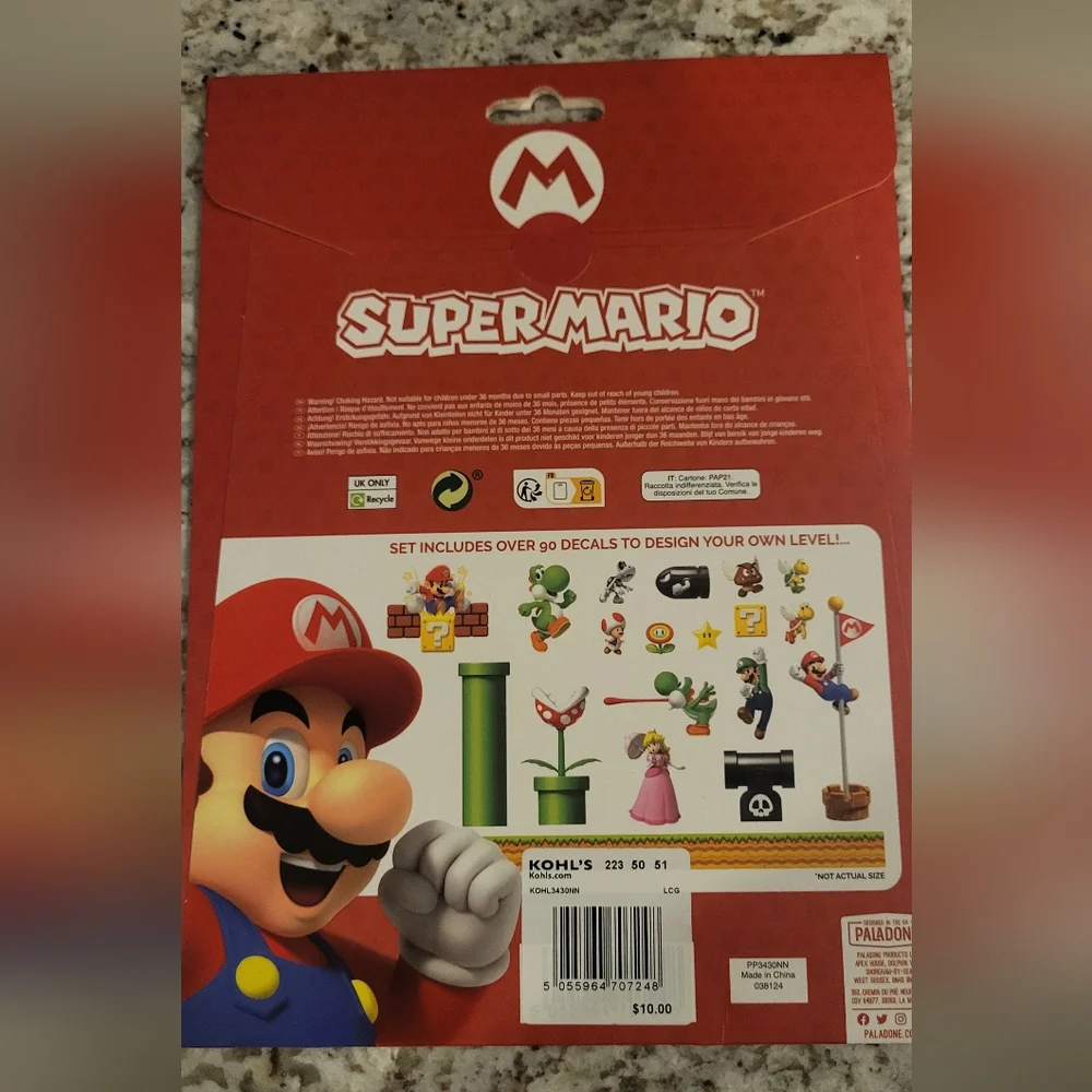 NWT Nintendo Super Mario Gadget Decals - Waterproof & Removable Stocking Stuffer